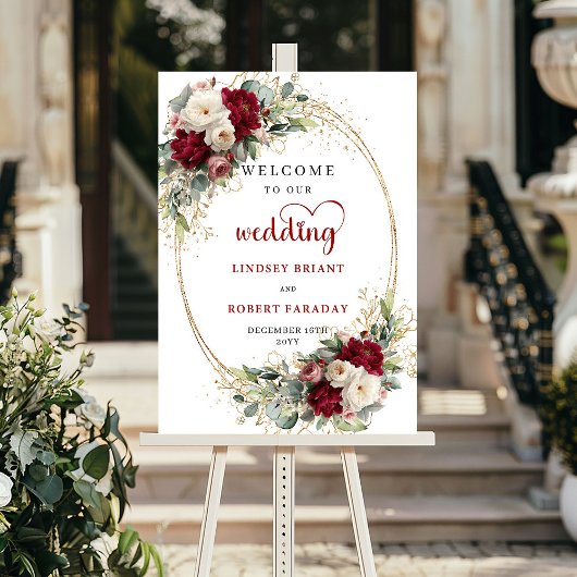 Poster Panneau de bienvenue de mariage floral chic person