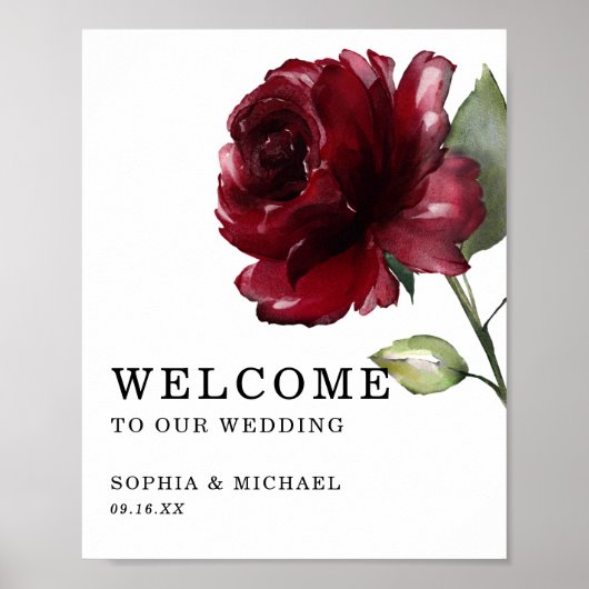 Poster Panneau de bienvenue de mariage floral de rose rou (Devant)