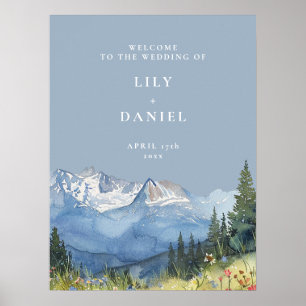 Poster Panneau de bienvenue de mariage floral Dusty Blue