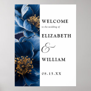 Poster Panneau de bienvenue de mariage floral élégant ble