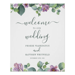 Poster Panneau de bienvenue de mariage floral eucalyptus