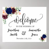 Poster Panneau de bienvenue de mariage floral marine burg (Devant)