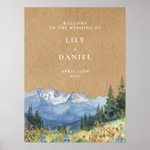 Poster Panneau de bienvenue de mariage floral montagnard