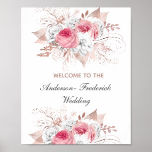 Poster Panneau de bienvenue de mariage floral or rose bla