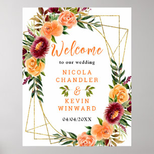 Poster Panneau de bienvenue de mariage floral orange Bour
