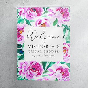 Poster Panneau de bienvenue de mariage floral Pivoine ros