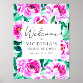 Poster Panneau de bienvenue de mariage floral Pivoine ros (Devant)