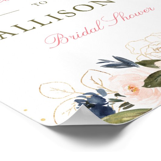 Poster panneau de bienvenue de mariage floral rose et ble (Coin)