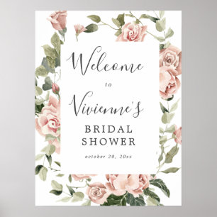 Poster Panneau de bienvenue de mariage floral rose poussi