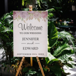 Poster Panneau de bienvenue de mariage floral Rose rose