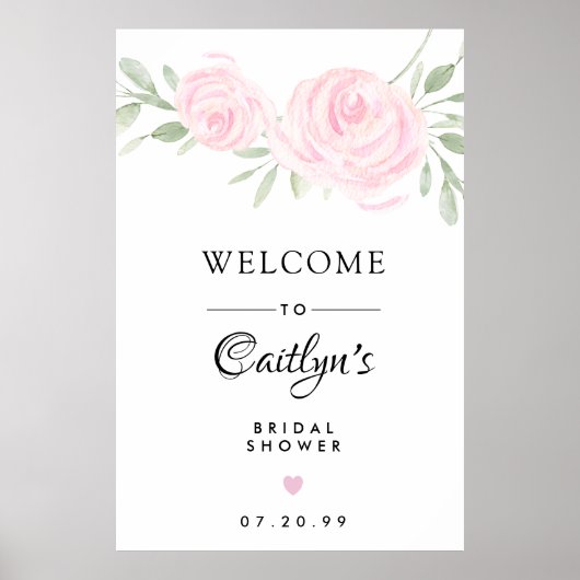 Poster Panneau de bienvenue de mariage floral rose rougeo (Devant)