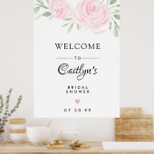Poster Panneau de bienvenue de mariage floral rose rougeo (Cuisine)