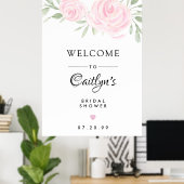 Poster Panneau de bienvenue de mariage floral rose rougeo (Bureau à domicile)