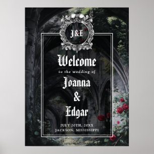 Poster Panneau de bienvenue de mariage floral Roses Ruine