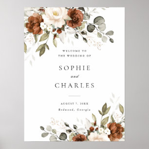 Poster Panneau de bienvenue de mariage floral rouille crè
