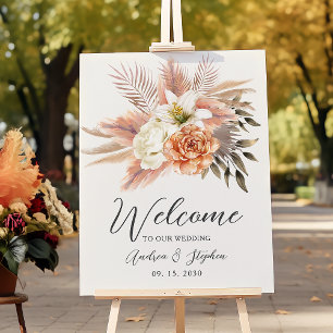 Poster Panneau de bienvenue de mariage floral rustique d'