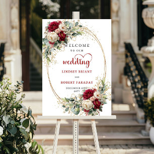 Poster Panneau de bienvenue de mariage floral rustique en