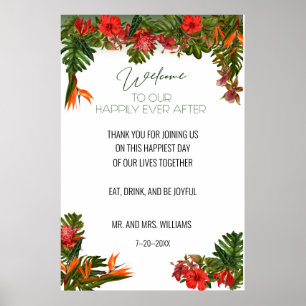 Poster Panneau de bienvenue de mariage floral Tropical Br