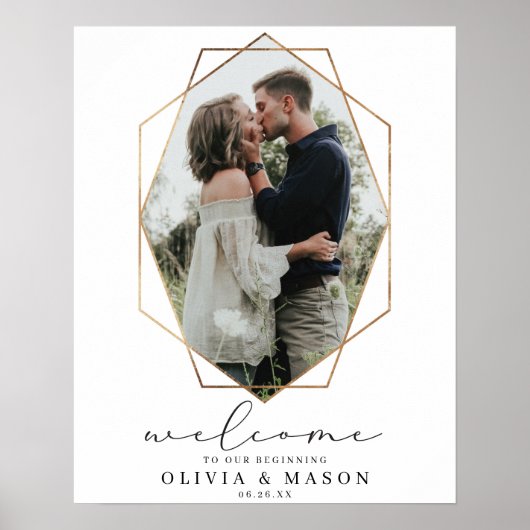 Poster Panneau de bienvenue de mariage géométrique doré a (Devant)