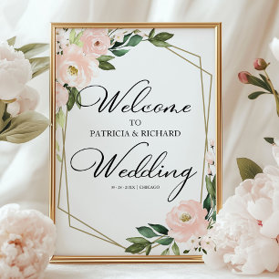 Poster Panneau de bienvenue de mariage géométrique floral
