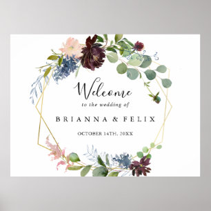 Poster Panneau de bienvenue de mariage géométrique or Bou
