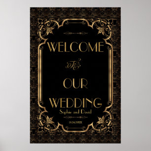 Poster Panneau de bienvenue de mariage Glam Gatsby or noi