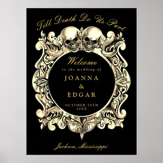 Poster Panneau de bienvenue de mariage gothique crânes no (Devant)