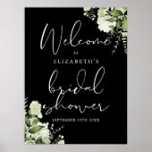Poster Panneau de bienvenue de mariage Greenery noir et b (Devant)