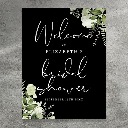 Poster Panneau de bienvenue de mariage Greenery noir et b