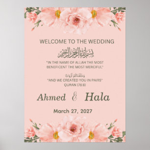 Poster Panneau de bienvenue de mariage islamique aquarell