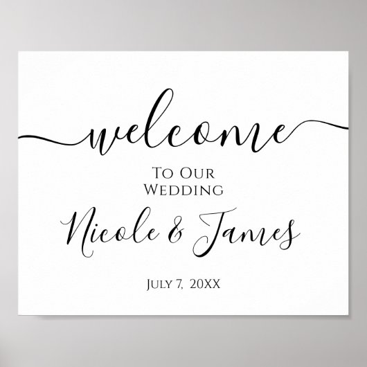 Poster Panneau de bienvenue de mariage minimal blanc noir (Devant)