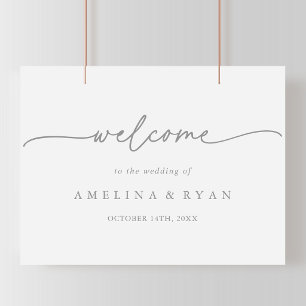 Poster Panneau de bienvenue de mariage minimaliste gris s
