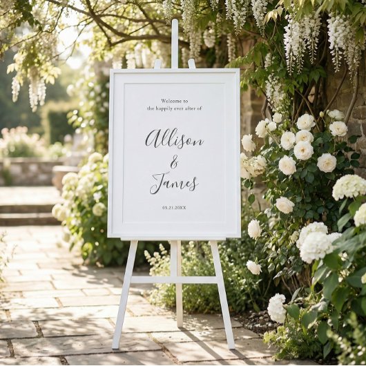 Poster Panneau de bienvenue de mariage moderne blanc