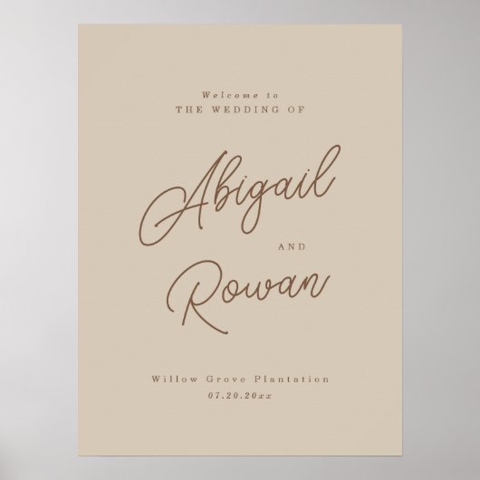 Poster Panneau de bienvenue de mariage moderne Boho Beige (Devant)