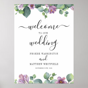 Poster Panneau de bienvenue de mariage moderne floral euc