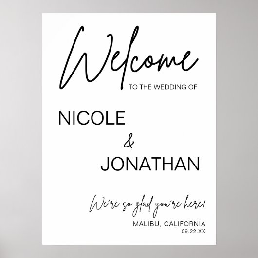 Poster Panneau de bienvenue de mariage moderne imprimable (Devant)