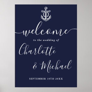 Poster Panneau de bienvenue de mariage nautique à l'ancre