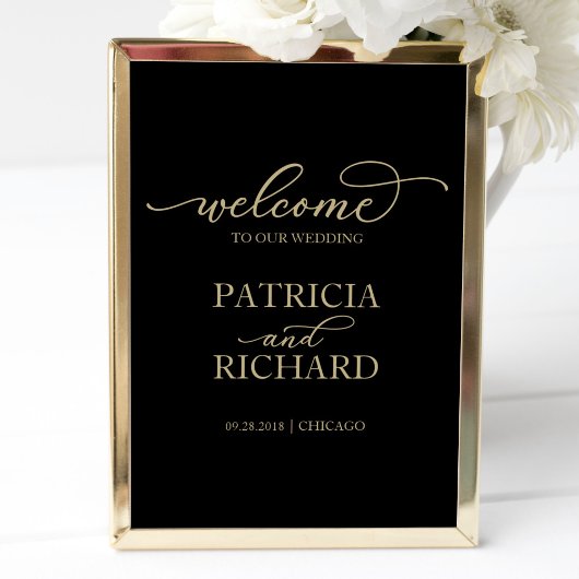 Poster Panneau de bienvenue de mariage | Noir écriture ch