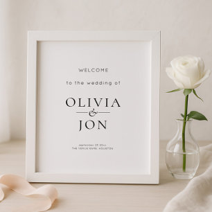 Poster Panneau de bienvenue de mariage noir et blanc impr