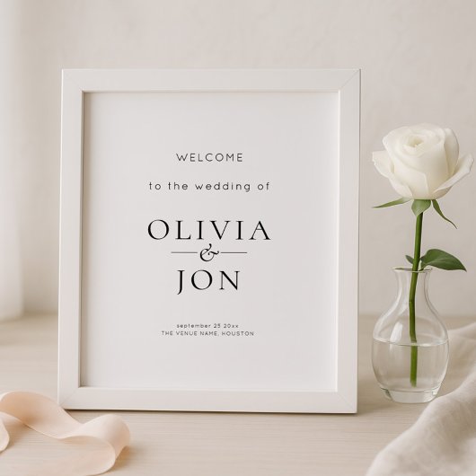 Poster Panneau de bienvenue de mariage noir et blanc impr