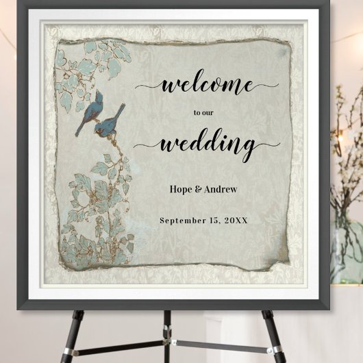 Poster Panneau de Bienvenue de Mariage Oiseaux de l'Amour