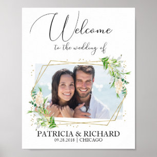 Poster Panneau de bienvenue de mariage photo de verdure é
