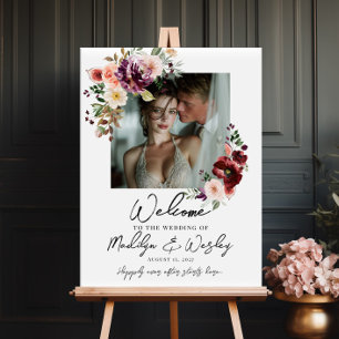 Poster Panneau de bienvenue de mariage photo, fleurs bord