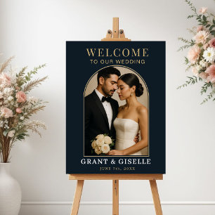 Poster Panneau de bienvenue de mariage photo luxe bleu ma