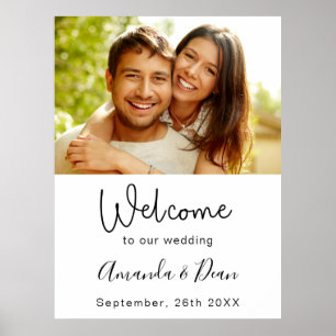 Poster Panneau de bienvenue de mariage photo script blanc