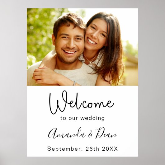 Poster Panneau de bienvenue de mariage photo script blanc (Devant)