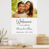 Poster Panneau de bienvenue de mariage photo script blanc (Cuisine)