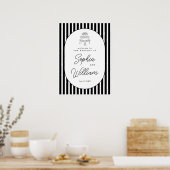 Poster Panneau de bienvenue de mariage rayé noir et blanc (Cuisine)