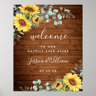 Poster Panneau de bienvenue de mariage rustique aux tourn