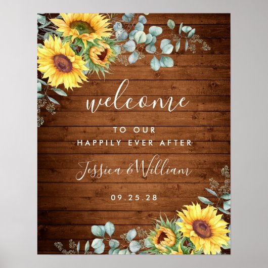Poster Panneau de bienvenue de mariage rustique aux tourn (Devant)